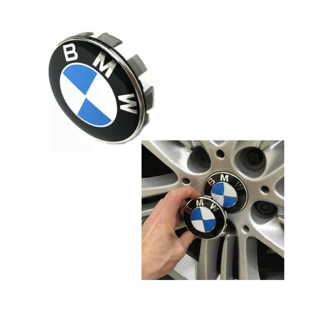 Auto Logo/Monogram Alloy Wheel Hub / Cup Fitting Decorative Type Bmw Logo Tape Type Fitting Metal Material Small Size Black 04 Pcs/Pack Poly Bag Pack Cap Type Logo (China)