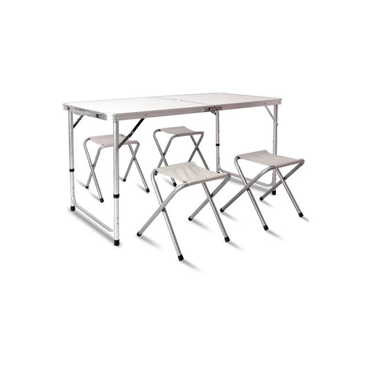 Portable Folding Picnic / Travel Table   W/4 Chairs Aluminium Material Square Shape    Premium Quality Aluminium Silver Colour Box Pack