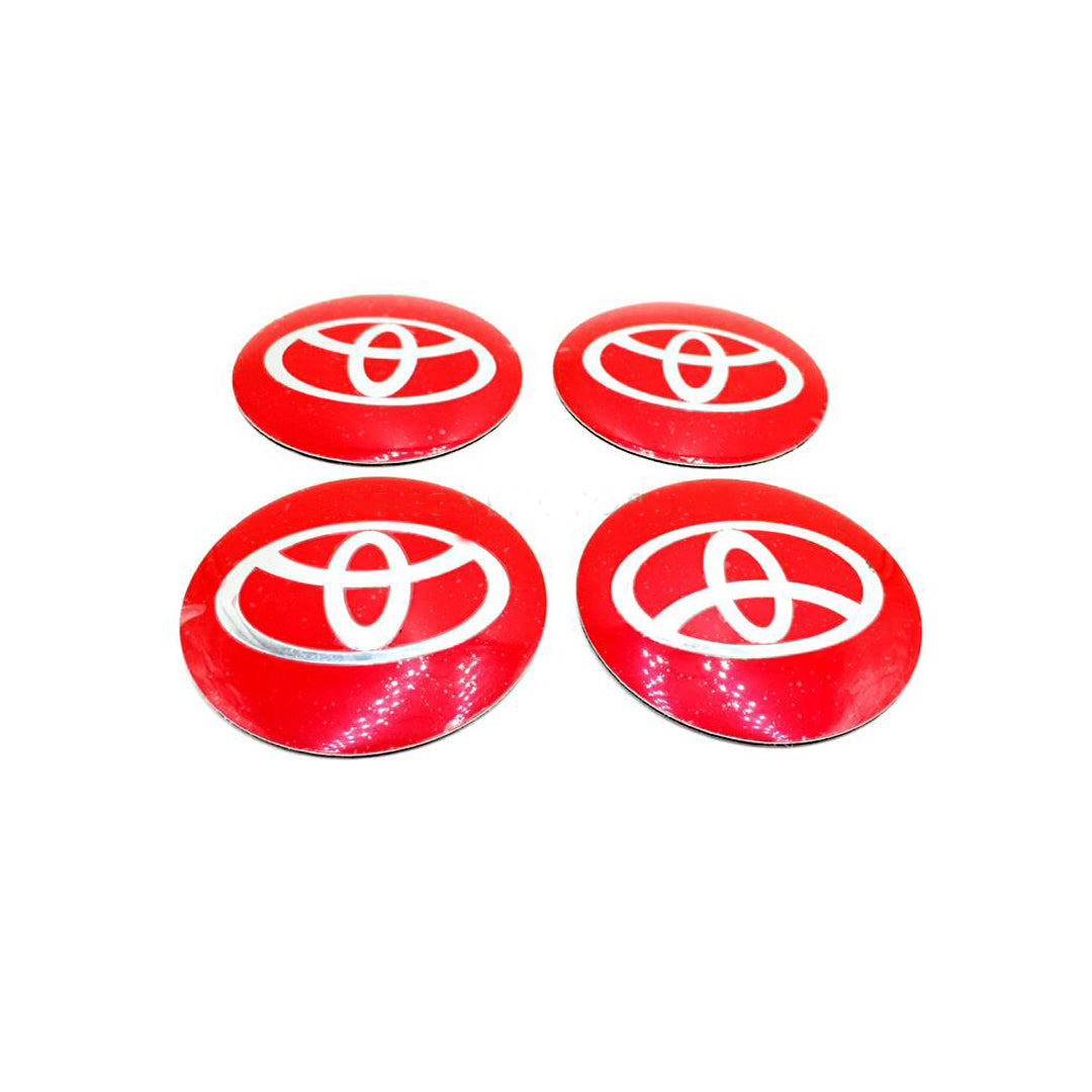 Auto Logo/Monogram Alloy Wheel Hub / Cup Fitting Decorative Type Toyota Logo Tape Type Fitting Metal Material Red/Chrome 04 Pcs/Pack Poly Bag Pack Cap Type Logo (China)