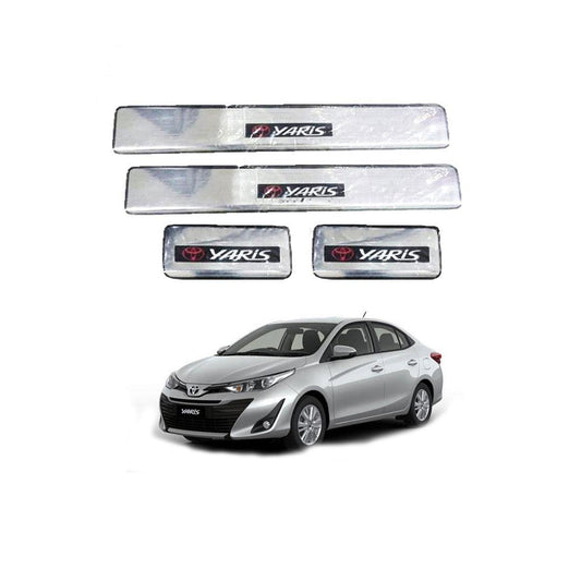 Car Door Sill Scuff Plate Protectors  Ss Type W/Led Oem Fitting Toyota Yaris 2020  Yaris Logo  White Led   04 Pcs/Set Black/Ss Colour (China)