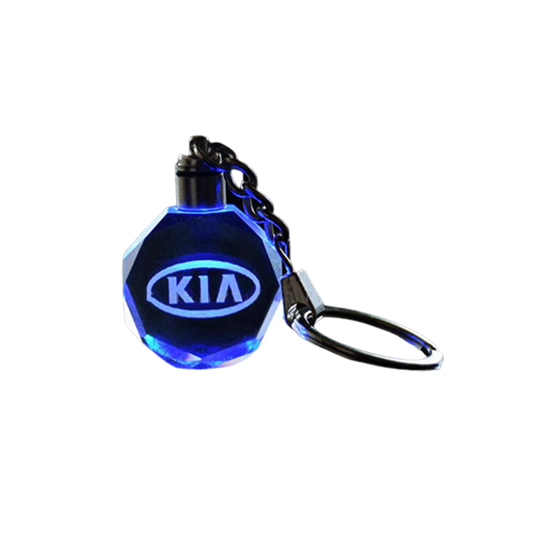 Car Key Chain Crystal / Led Type  Kia Logo Round Shape Black/Red Box Pack Crystal Glass Led  (China)