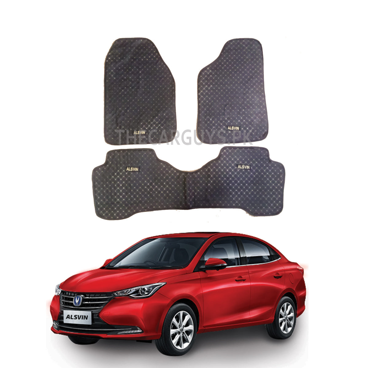 Car Floor Mat 6D Changan Alsvin 2021 Black Pvc Beige Stitch Standard Quality 03 Pcs / Set (Pakistan)