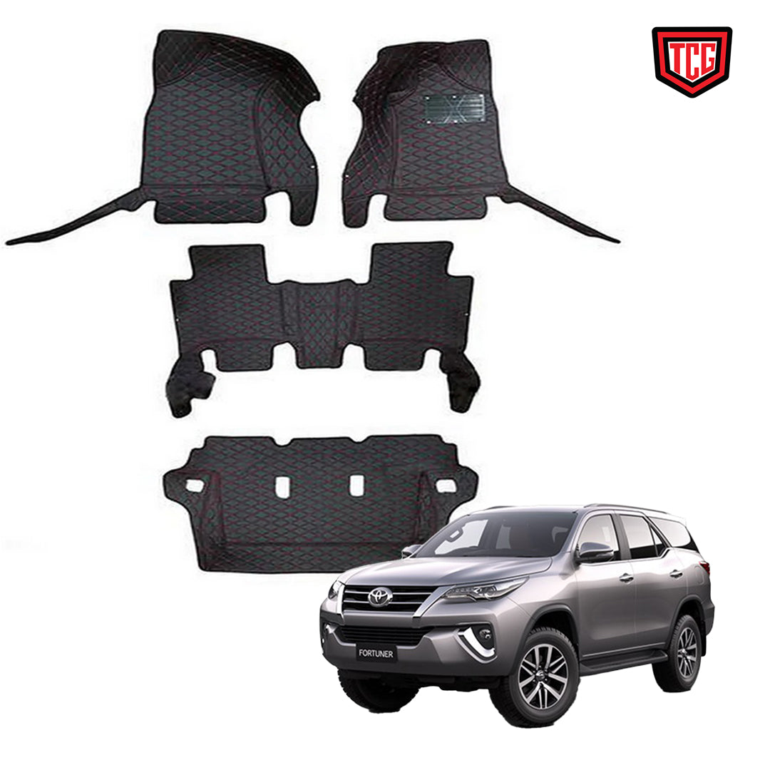 Car Floor Mat 7D Fortuner 2018 Toyota Black Pvc  Beige Stitch 04 Pcs/Set Premium Quality (China)