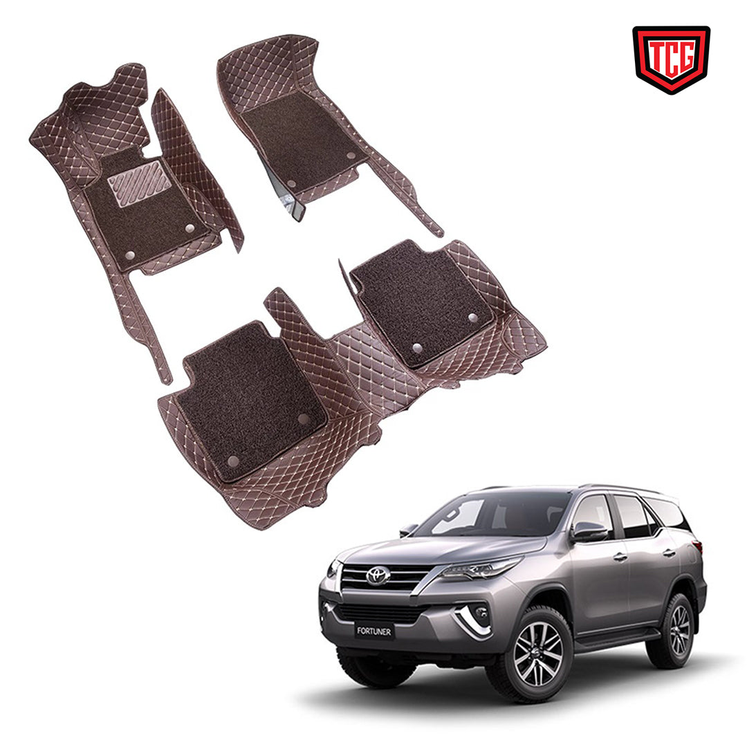 Car Floor Mat 9D Toyota Fortuner 2018 Brown Pvc Beige Stitch Beige/Brown Grass 04 Pcs/Set Premium Quality (China)