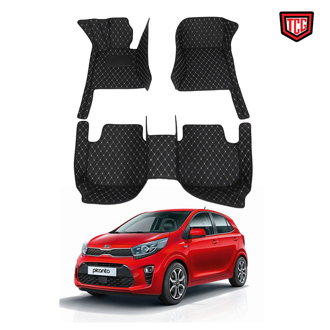 Car Floor Mat 7D Kia Picanto 2020 Black Pvc Beige Stitch 03 Pcs / Set Standard Quality (China)