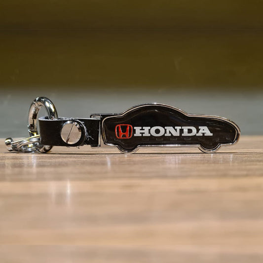 Car Key Chain Leather/Metal Type Honda Logo  Black/Chrome Poly Bag Pack  Car Shape (China)