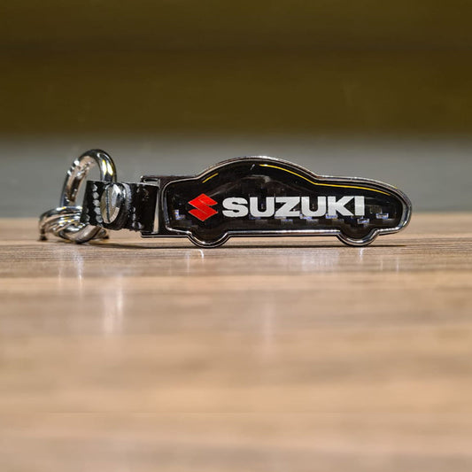 Car Key Chain Leather/Metal Type Suzuki Logo  Black/Chrome Poly Bag Pack  (China)