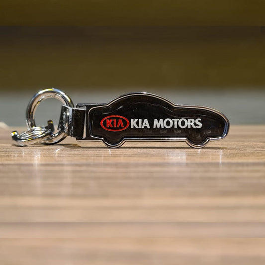 Car Key Chain Leather/Metal Type Kia Logo  Black/Chrome Poly Bag Pack  (China)