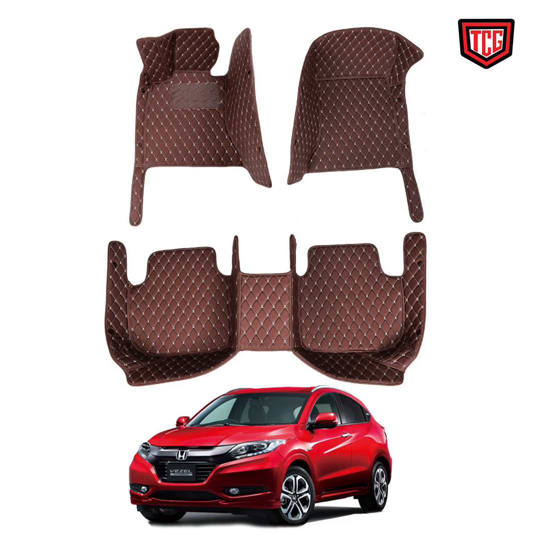 Car Floor Mat 7D Vezel 2015 Honda Coffee Pvc Beige Stitch 03 Pcs / Set Standard Quality (China)