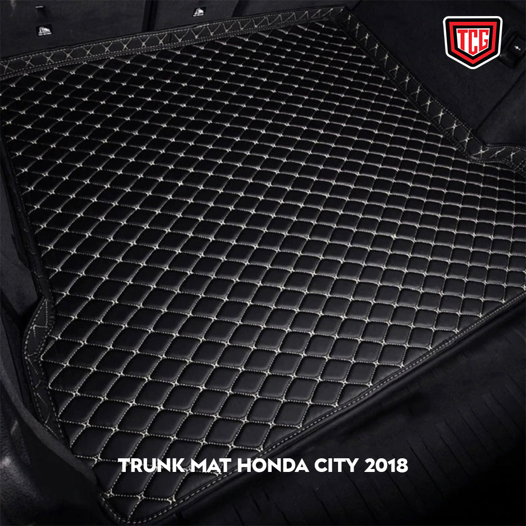 Car Trunk Mat 7D Type Honda City 2018 Black Beige Stitch City Logo 01 Pc/Set (China)