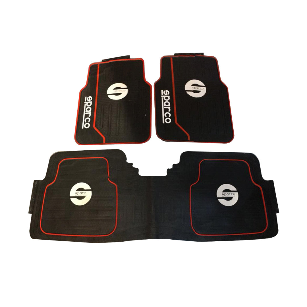 Car Floor Mat Silicone / Latex Material Universal Fitting Black/Red Sparco 03 Pcs / Set Poly Bag Pack  (China)