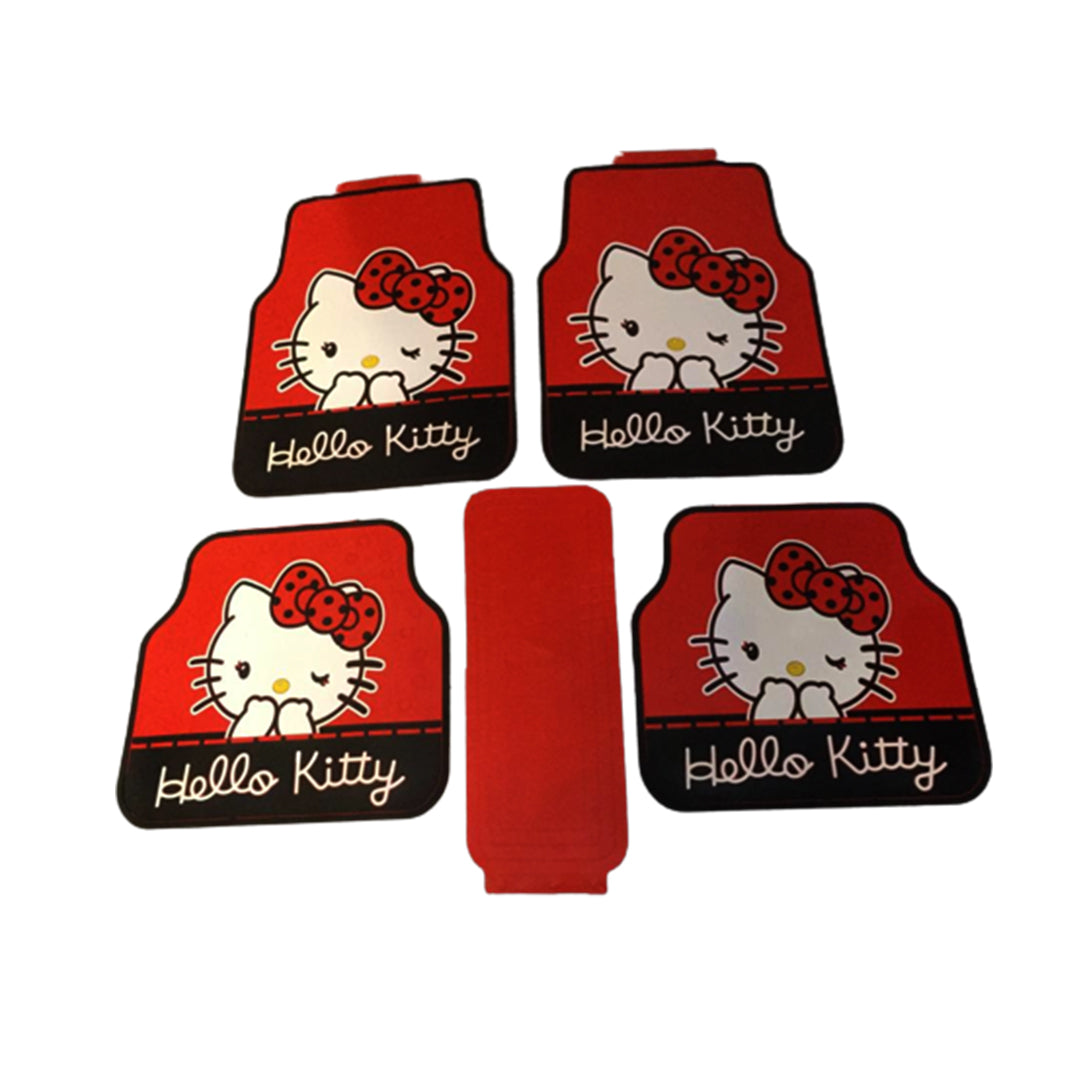 Car Floor Mat Silicone / Latex Material Universal Fitting Black/Red Hello Kitty 05 Pcs/Set Poly Bag Pack (China)