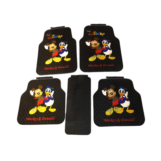 Car Floor Mat Silicone / Latex Material Universal Fitting Black/Red Micky + Donald Duck 05 Pcs/Set Poly Bag Pack  (China)