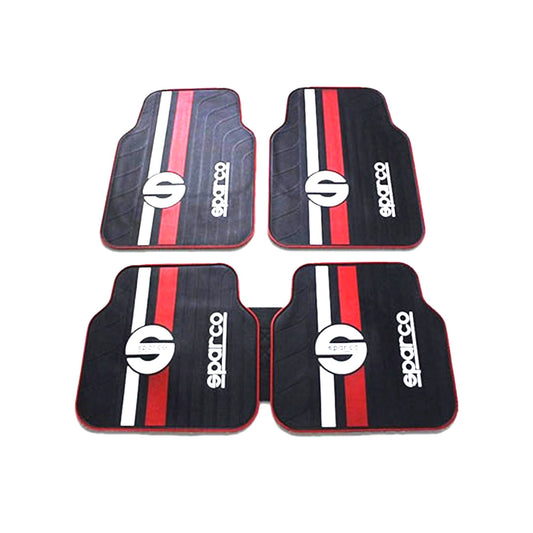 Car Floor Mat Silicone / Latex Material Universal Fitting Black/Red Sparco 05 Pcs/Set Poly Bag Pack  (China)