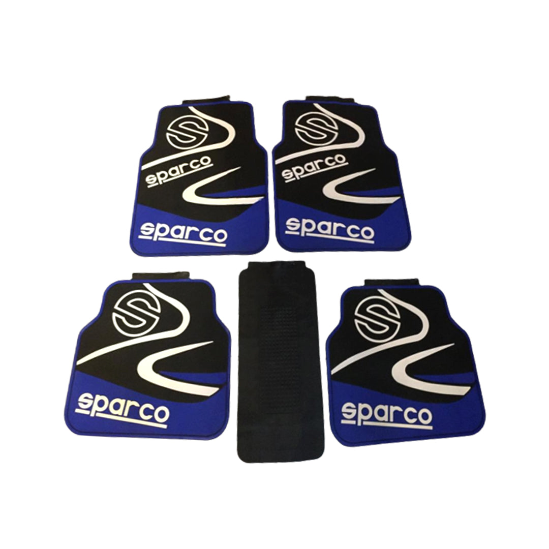 Car Floor Mat Silicone / Latex Material Universal Fitting Black/Blue Sparco 05 Pcs/Set Poly Bag Pack  (China)