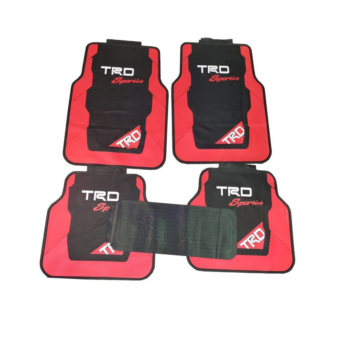 Car Floor Mat Silicone / Latex Material Universal Fitting Black/Red Trd 05 Pcs/Set Poly Bag Pack  (China)