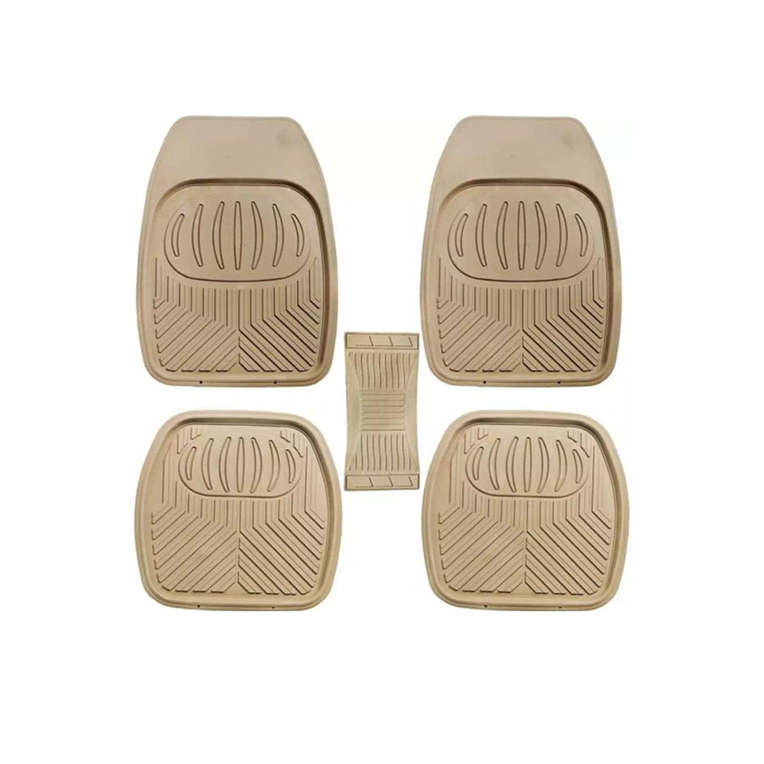 Car Floor Mat Pvc Material Universal Fitting   Beige Pvc 05 Pcs/Set Poly Bag Pack  Sign Design  (Pakistan)