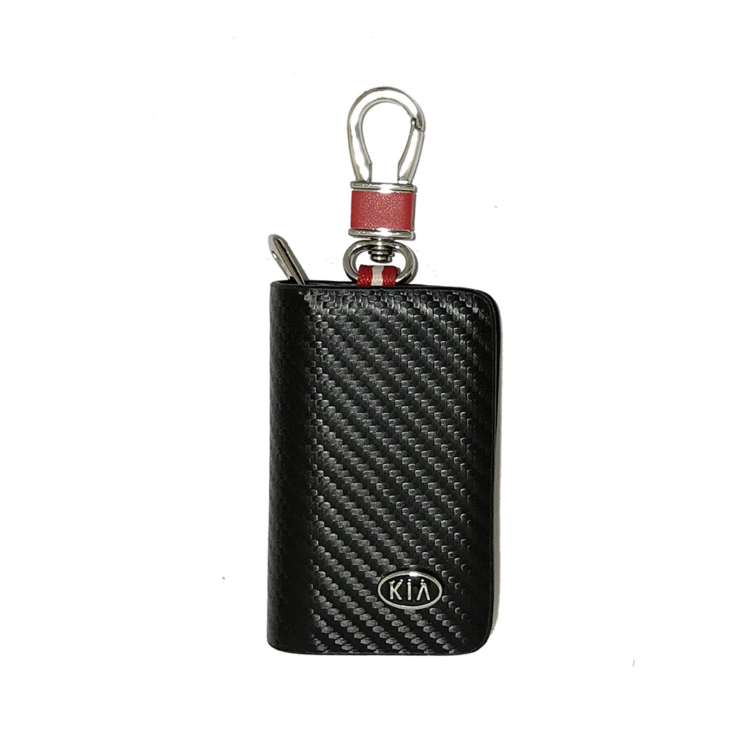 Car Key Chain Pouch/Zipper Type Kia Logo Square Shape Black/Carbon Poly Bag Pack  (China)