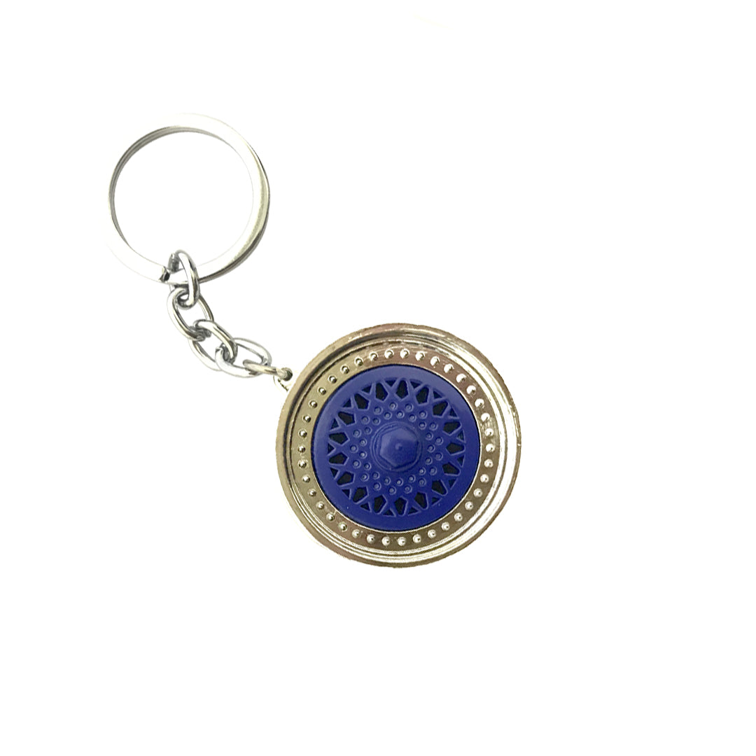 Car Key Chain Metal Rim Type Without Logo Round Shape Chrome/Blue Poly Bag Pack  (China)